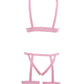 Kitten Teaser Strappy Open Cup Bra & Open Panty w/Leg Straps Pink O/S