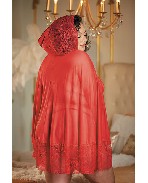 Allure Lace & Mesh Cape w/Attached Waist Belt (G-String NOT included) Red QN