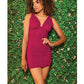 Sheer Mesh Ruched Side Chemise & G-String Raspberry LG