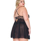 Lace and Mesh Underwire Babydoll w/Thong - Black/Rose Gold 1X/2X