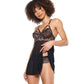 Lace and Mesh Underwire Babydoll w/Thong - Black/Rose Gold SM