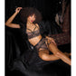 Lace Underwire Bralette w/Thong & Garter - Black/Rose Gold MD