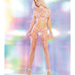 Darque PVC Harness Open Cup Halter Top & Garter Leg Bands Pink OS