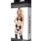 Darque Wet Look Striped Strappy Halter Top & Crotchless Garter Panty Black OS