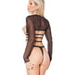 Darque Stretch Mesh Long Sleeve Open Bust Crop Top Black OS