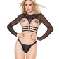 Darque Stretch Mesh Long Sleeve Open Bust Crop Top Black OS