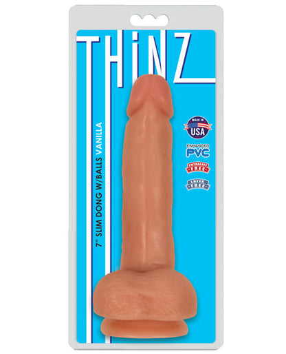 Curve Toys Large Dildo | Thinz 7" Big Dildo with Balls | Slim Vanilla Suction Cup Dildo