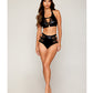 Stretch Faux Leather and Eyelash Lace Bralette w/High-Waisted Panty - Black LG