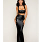 Stretch Faux Leather Harness Bra & Long Slip Skirt - Black XL