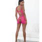 Neon Honeycomb Chemise w/Strappy Back & G-String Neon Pink MD