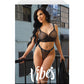 Vibes Baddie Glitter Mesh Long Line Bralette & Thong Black S/M