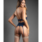 Domina Sheer Mesh Gartered Bustier w/Detachable Choker & G-String 2 pc Set - Navy L/XL