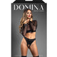 Domina Sheer Mesh & Vegan Leather 2 pc Set w/Crotchless Thong & Gold Restraint Clasps - Black L/XL