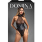 Domina Sheer Mesh Halter Teddy w/Wet Look Cinch Waist & Zipper Crotch - Black L/XL
