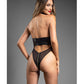 Domina Sheer Mesh Halter Teddy w/Wet Look Cinch Waist & Zipper Crotch - Black S/M