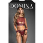 Domina Sheer Mesh & Vegan Leather 3 pc Set w/Crotchless Panty & Handcuffs - Burgundy M/L