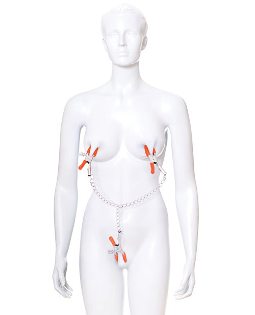 9's Orange is the New Black Triple Your Pleasure Clamps & Chain