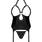 Lust Mistress Cupless Corset w/Velcro Choker Collar, Metal Garters & G-String Black S/M