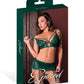 Evermore Bralette w/Skirt Garter & Thong 3 pc Set - Emerald L/XL