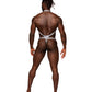 Snaked Metallic Coated Shoulder Sling Harness Thong Silver/Black L/XL