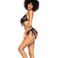 Fringe Halter Top & Open Back Bottom w/Front Zipper Black L/XL