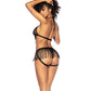 Fringe Halter Top & Open Back Bottom w/Front Zipper Black S/M