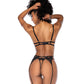 Lace Underwire Bra w/Crotchless Thong and Garter 3 pc Set - Black L/XL