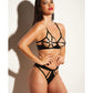 FETISH Dominant Open Cup Caged Bra w/Grommet Tape Strapping & Panty Black MD
