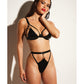 FETISH Excitement Unlined Underwire Vinyl Bra & Panty w/D-Ring & Metal Clasp Black LG
