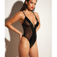 FETISH Finesse Soft Cup Vinyl & Mesh Teddy w/Barbell Black 1X/2X