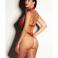 FETISH Submissive V-Plunge Vinyl Teddy w/Removable Chain Harness & Hand Red L/XL