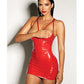 FETISH Bondage Open Shelf Cup Vinyl & Mesh Babydoll w/Cage Back Red LG