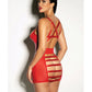 FETISH Bondage Open Shelf Cup Vinyl & Mesh Babydoll w/Cage Back Red LG