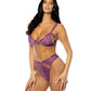 Evrice Lace and Mesh Underwire Bra w/Thong - Purple S/M