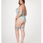 Lace & Mesh Bustier w/Lace Up Center, Garter Belt & Thong Blue 3X/4X